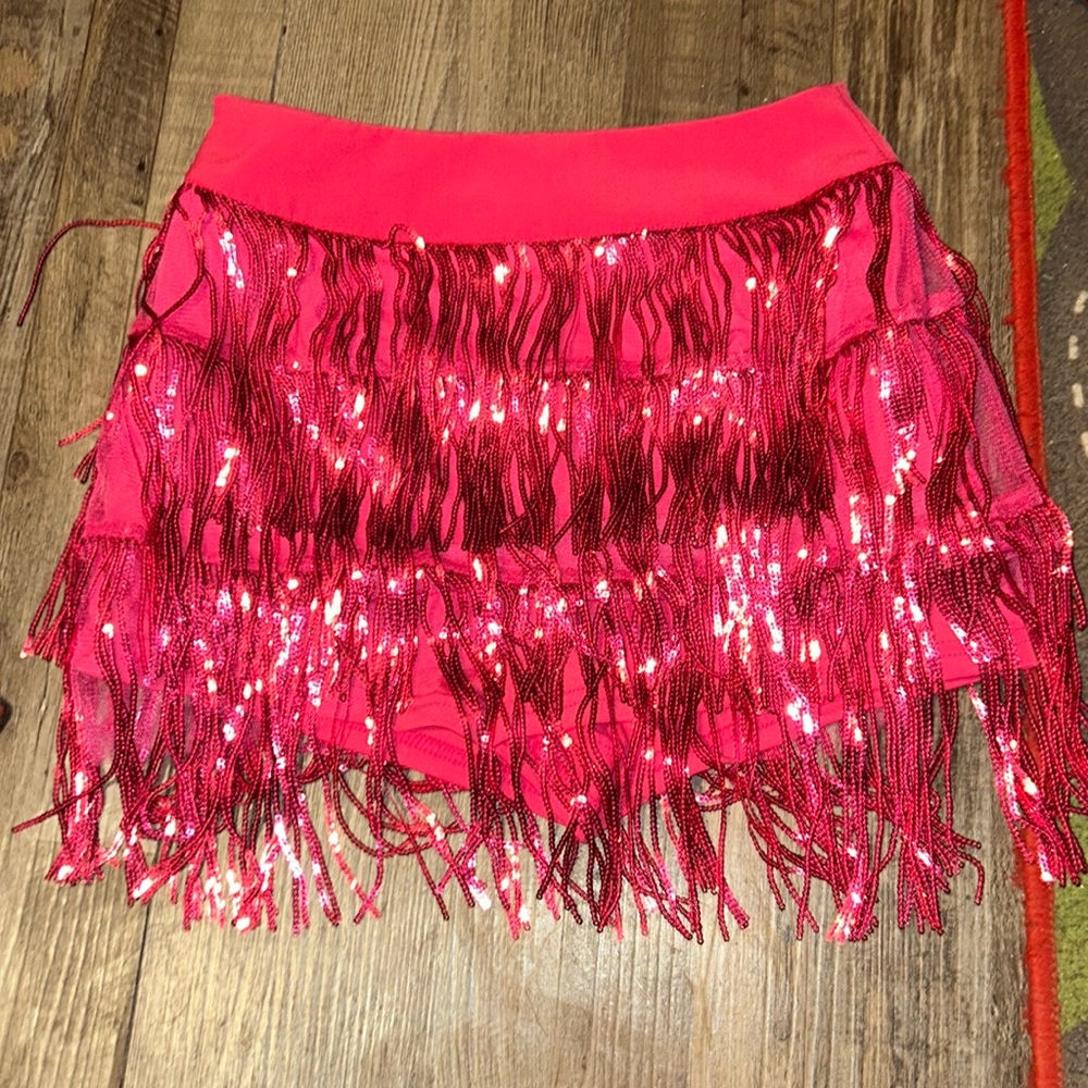 sparkly pink skirt with shorts on inside